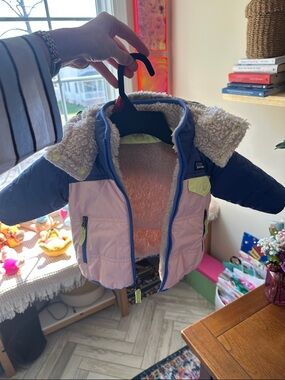 Patagonia Reversible Pink and Blue Kids Puffer Jacket with Sherpa Lining
